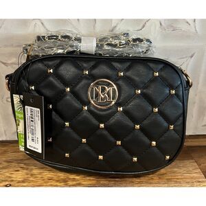 Studio Badgley Mischka Black Quilted Stud Camera / Crossbody Bag NWT
